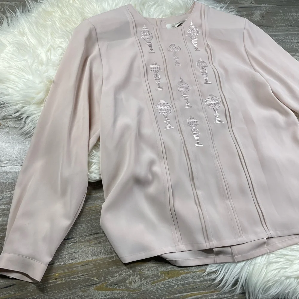 Burberry Vintage Embroidered Blouse Pale Pink Size 7 - Picture 4 of 7